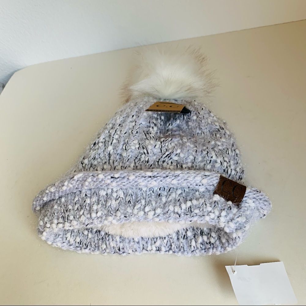 CC Faux Fur Lined Pom Beanie